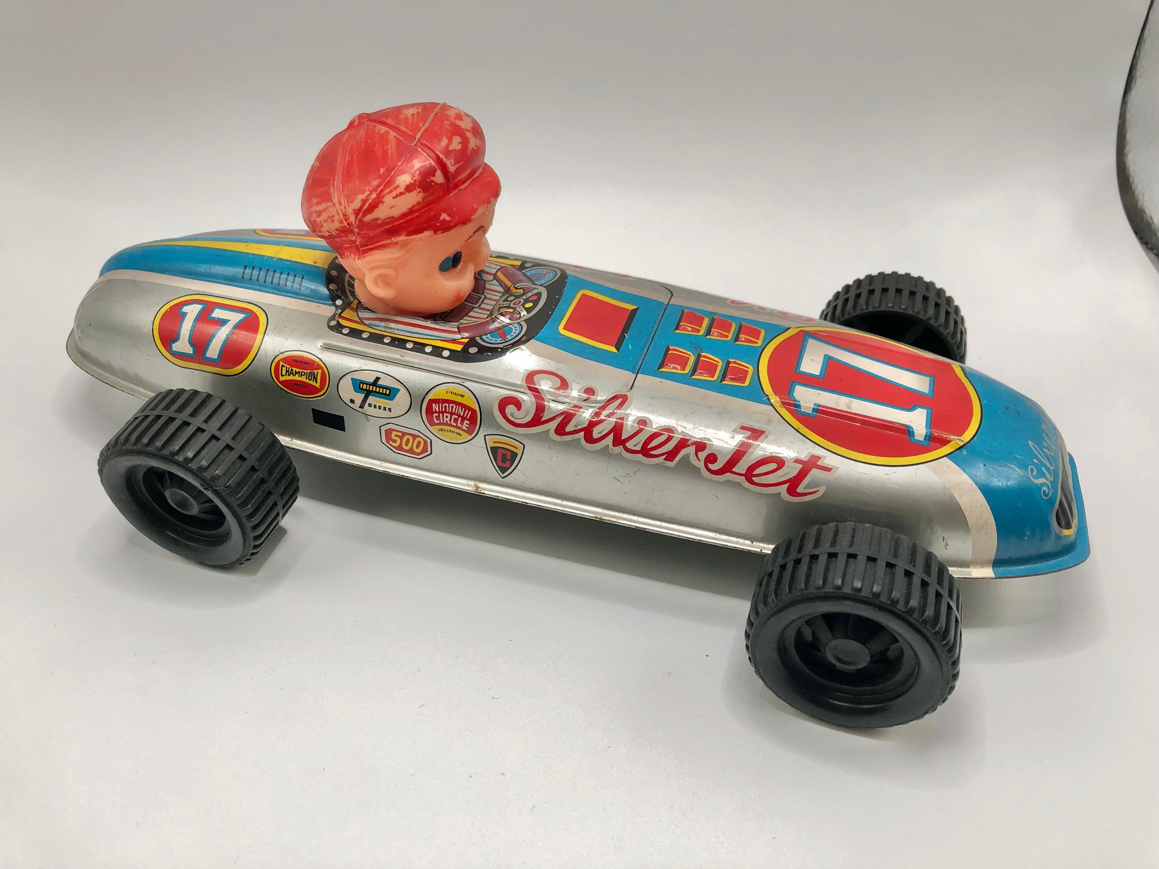 VINTAGE Silver Jet 17 Speed Car Tin Toy