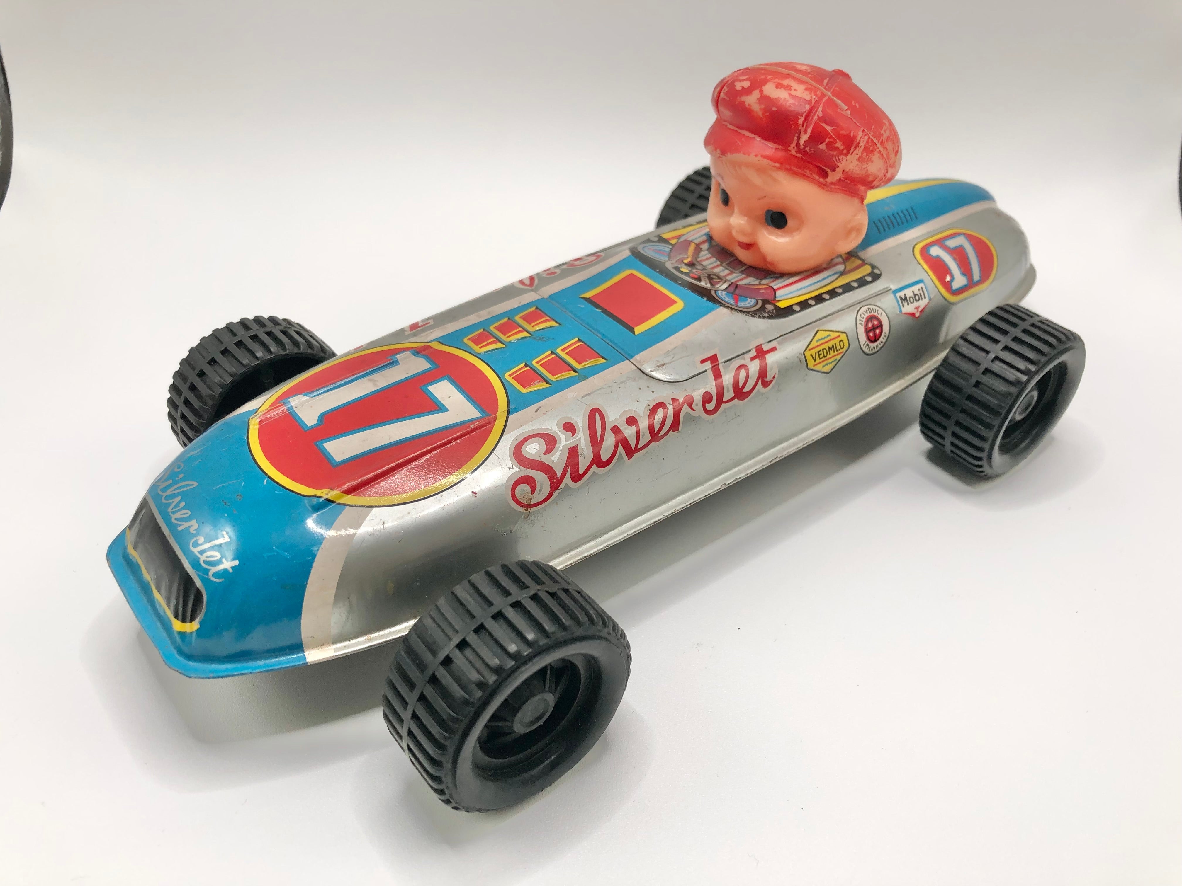 VINTAGE Silver Jet 17 Speed Car Tin Toy