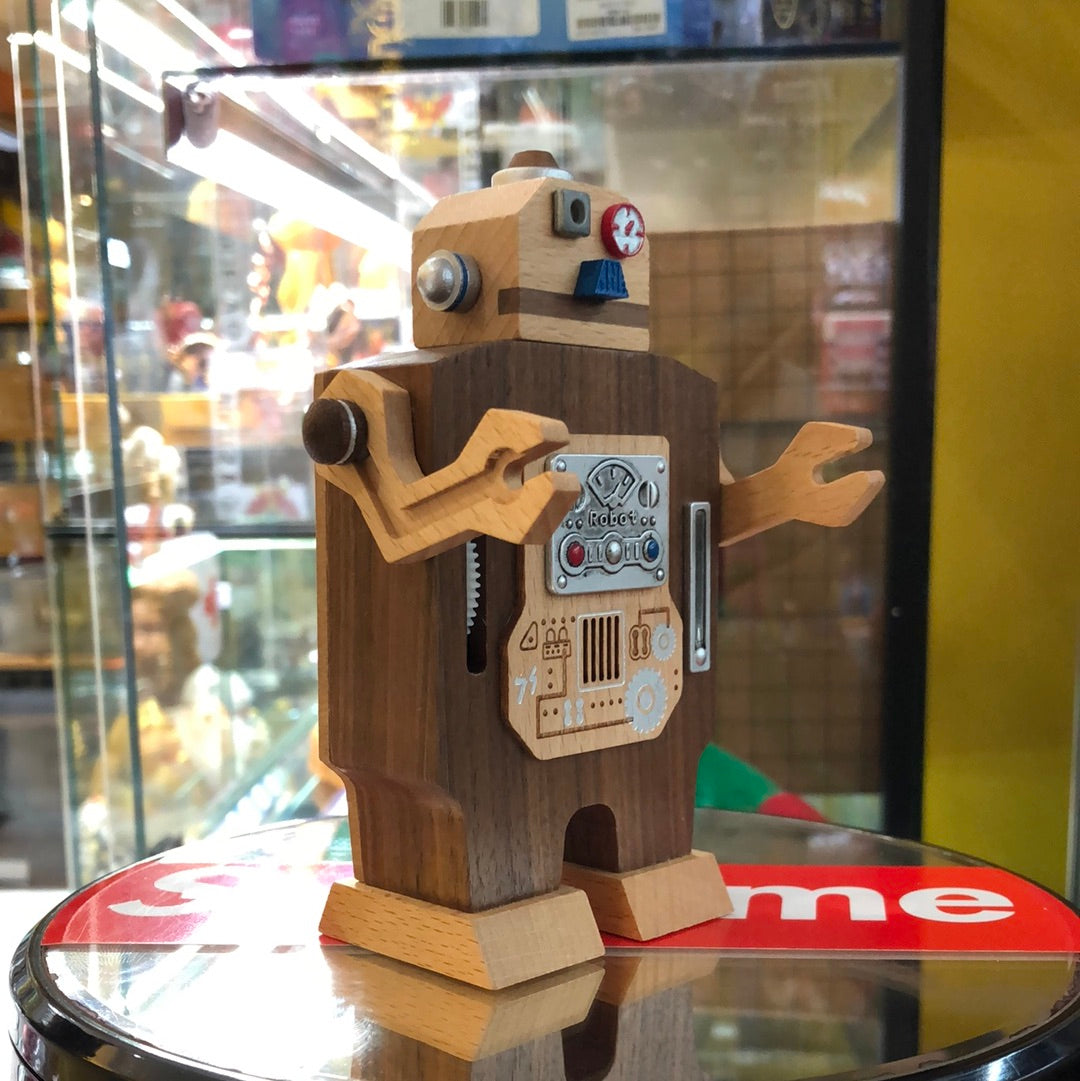 Wooden Robot Type Music Box can move forward peculiar